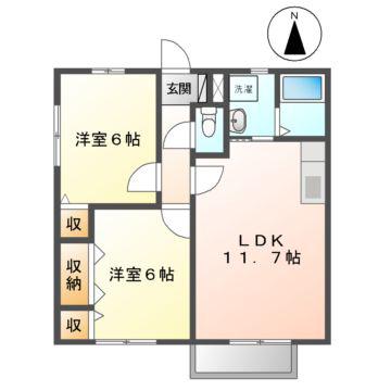 サンクリーク香田(2LDK/1階)の間取り写真