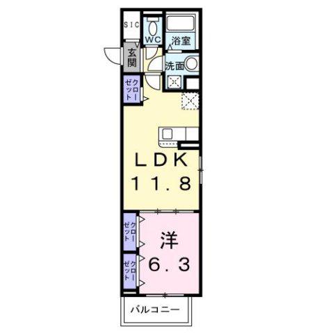ボワ リュネール(1LDK/2階)の間取り写真