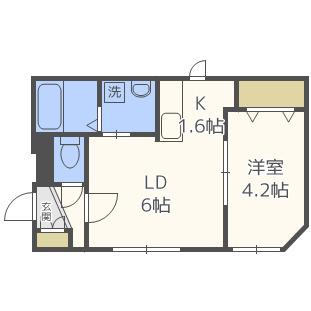 キューブ二十四軒4-4(1LDK/3階)の間取り写真