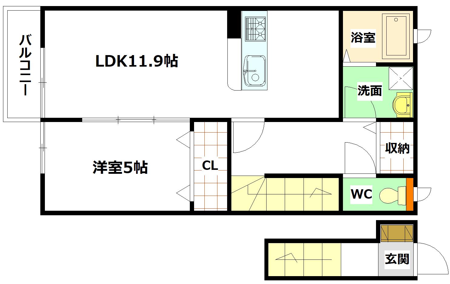 テラス青崎(1LDK/2階)の間取り写真
