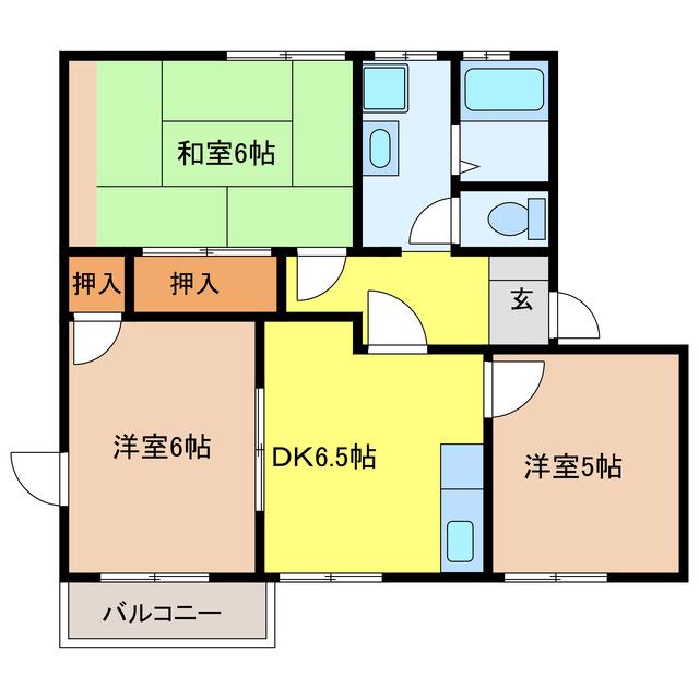 フレグランス西友B(3DK/2階)の間取り写真