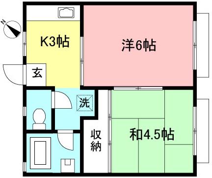 ハウスフローラル(2K/2階)の間取り写真