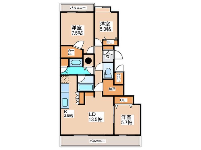 じょうてつアイム月寒Aステージ(3LDK/4階)の間取り写真