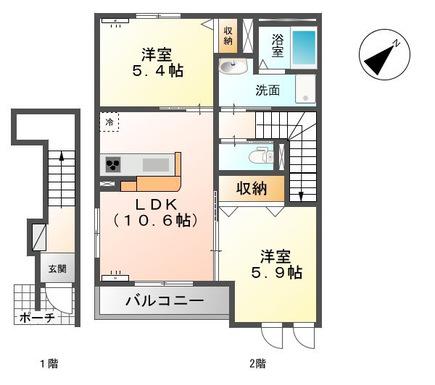 クレストコートA(2LDK/1階)の間取り写真