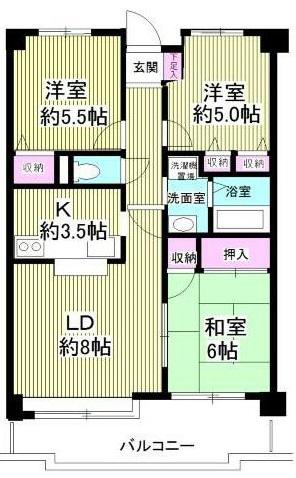 ベルグプレシャデス船橋(3LDK/2階)の間取り写真