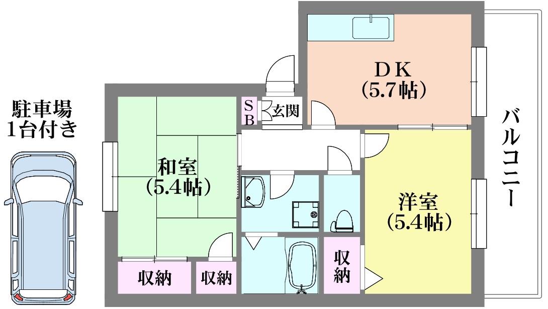 サザン五葉A(2DK/1階)の間取り写真
