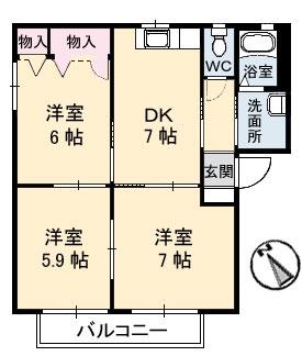 クレール丸山 I(3DK/2階)の間取り写真