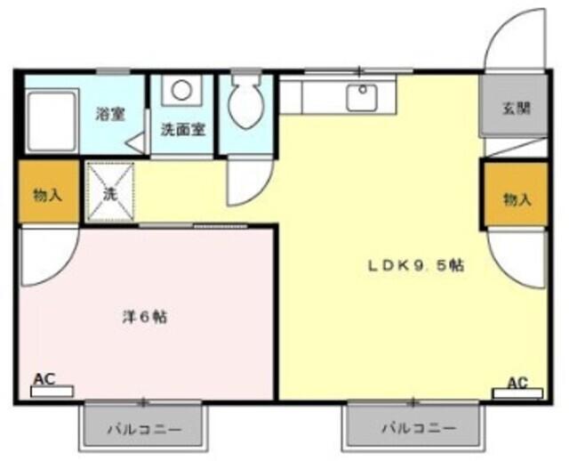 カームヤハギ(1LDK/2階)の間取り写真