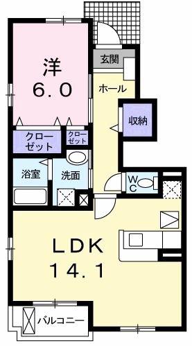 ライスカントリ-B(1LDK/1階)の間取り写真