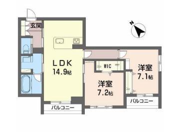 アトリエールK(2LDK/2階)の間取り写真