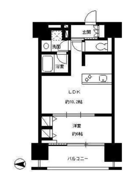 パークキューブ東品川(1DK/6階)の間取り写真