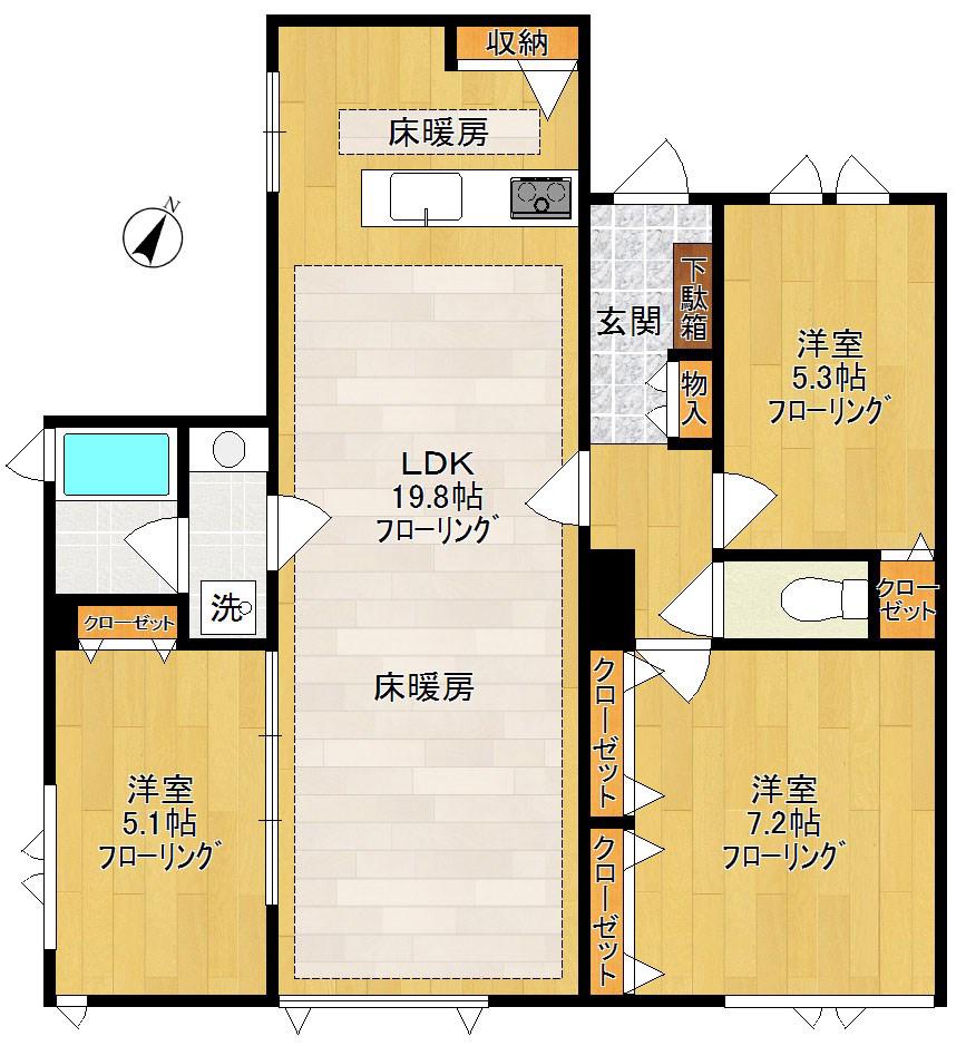 小田急多摩線 栗平駅 徒歩19分 3階建 築16年(3LDK/1階)の間取り写真