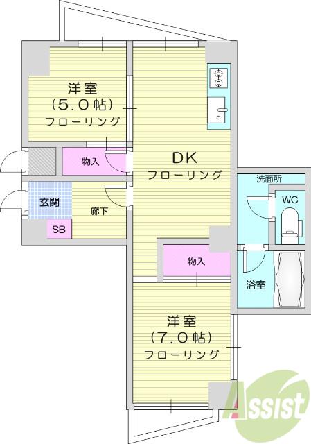 チサンマンション第3仙台(2DK/4階)の間取り写真