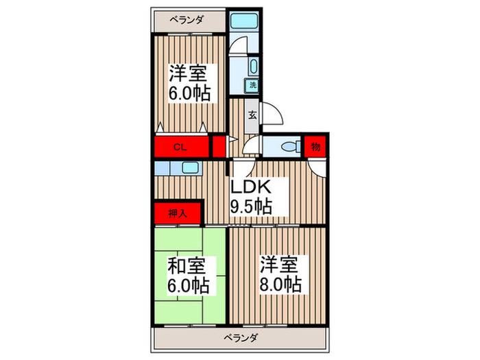 志陽ハイツ青木(3LDK/2階)の間取り写真