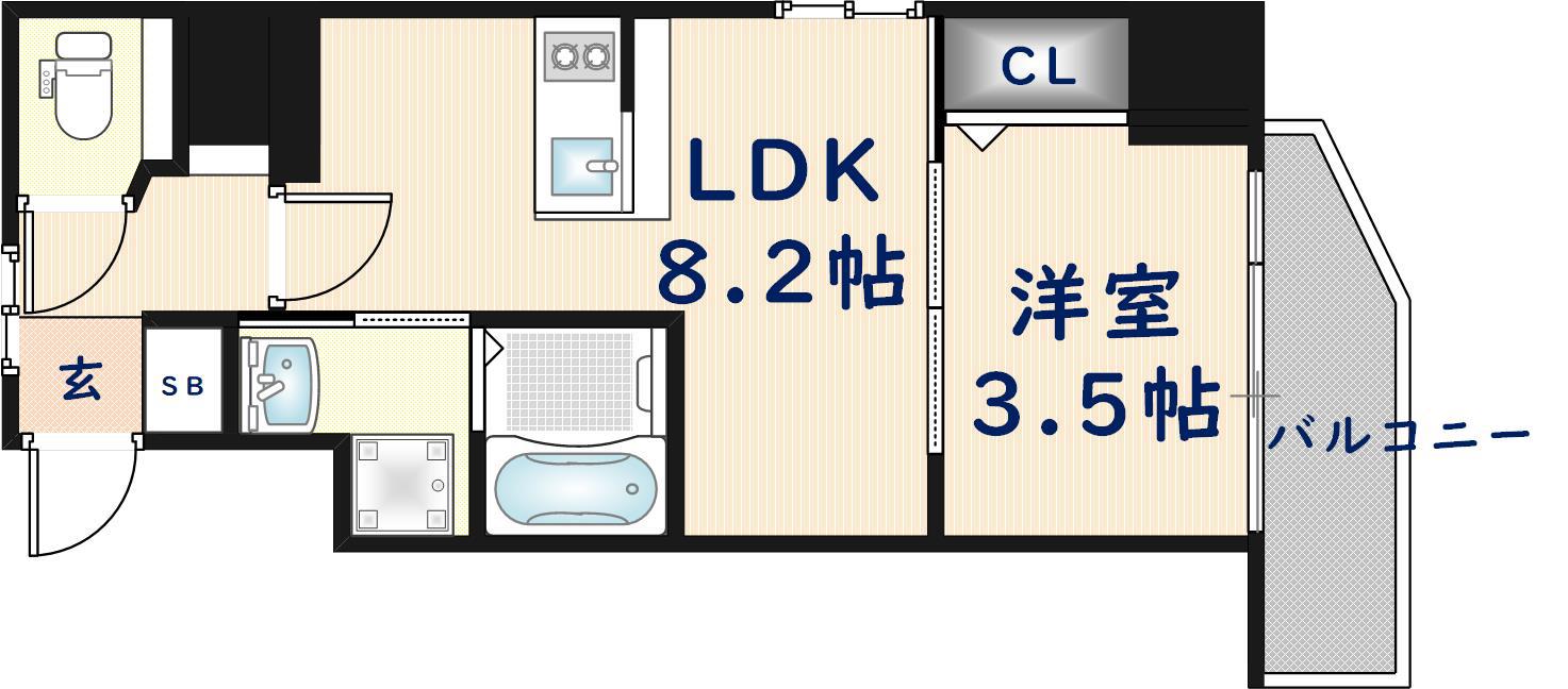 リアライズ布施駅前(1LDK/9階)の間取り写真