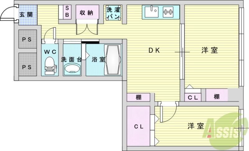 新大阪コーポビアネーズ(2DK/9階)の間取り写真