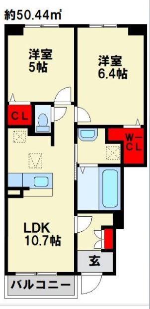 フィデール行橋C(2LDK/1階)の間取り写真