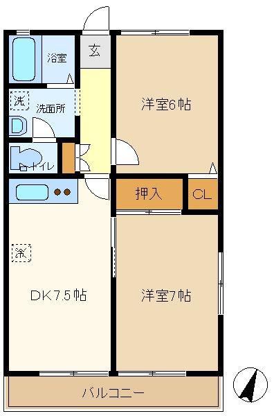 シティハイム柏(2DK/2階)の間取り写真