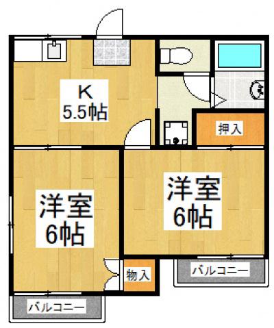 シャトーしらゆり(2K/2階)の間取り写真