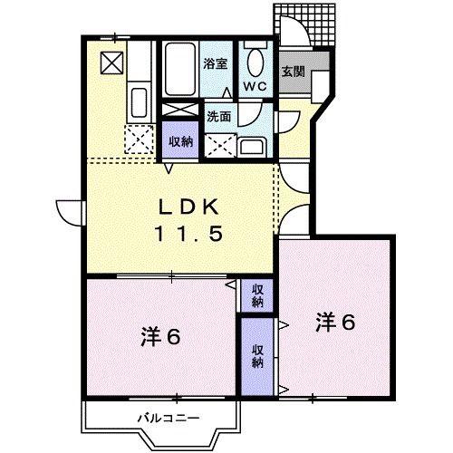 ヴェルドミール B(2LDK/1階)の間取り写真