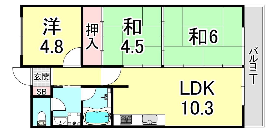コスタデル明石 Aタイプ(3LDK/2階)の間取り写真