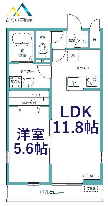 リブリ・HUGEL山手(1LDK/1階)の間取り写真