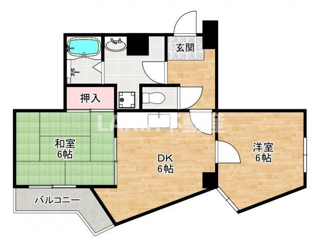 ノアーズアーク桃谷駅前(2DK/8階)の間取り写真