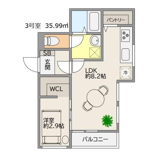 TRIOVE JR久留米アクシス(1LDK/3階)の間取り写真