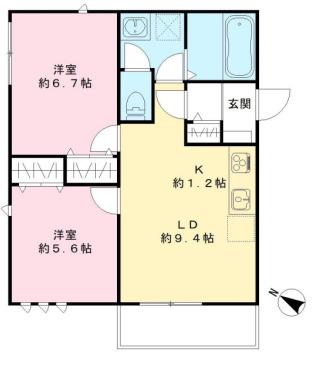 カームコートK(2LDK/3階)の間取り写真