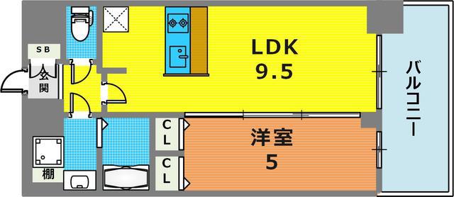 プレサンス三宮東フィール(1LDK/13階)の間取り写真