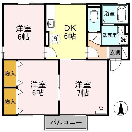 サニーハイツ A(3DK/2階)の間取り写真