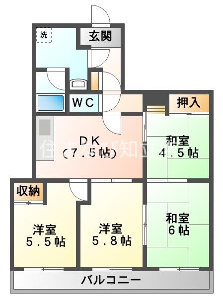 リバブル箕輪(4DK/6階)の間取り写真