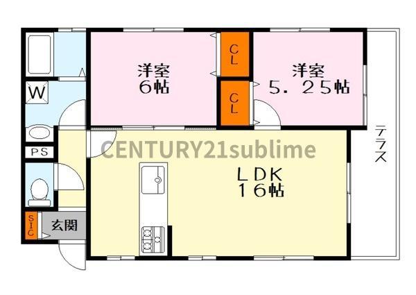 サンシャイン唐崎(2LDK/1階)の間取り写真