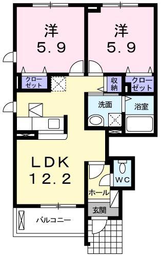 ジェルメライトB(2LDK/1階)の間取り写真