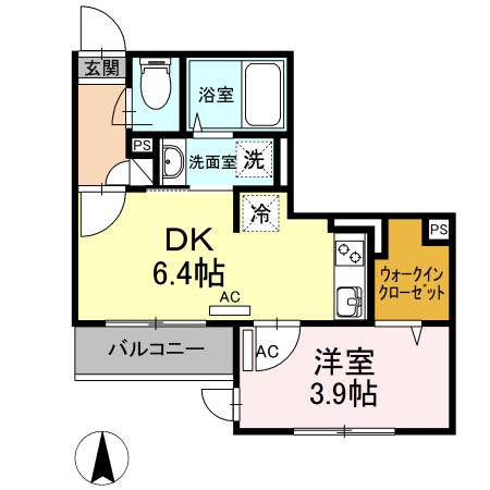 フラット・プラム(1DK/2階)の間取り写真
