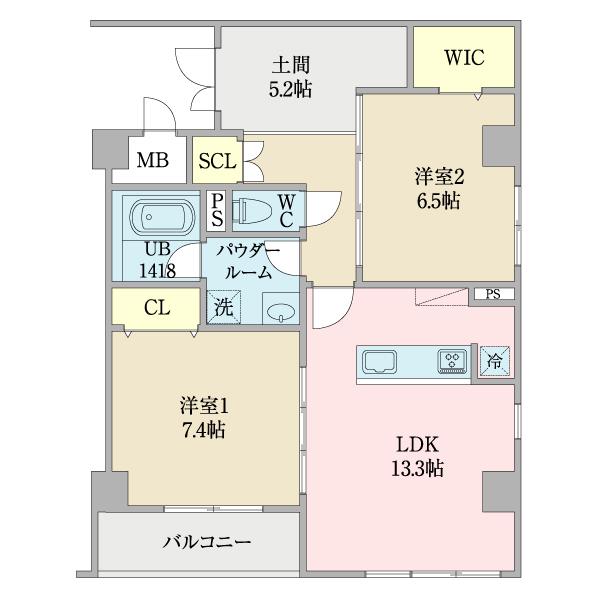 グランレジデンス大橋(2LDK/3階)の間取り写真