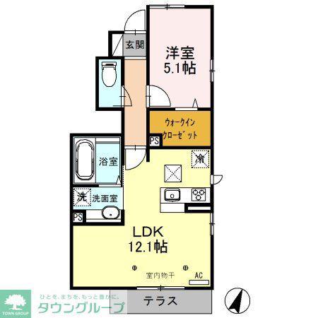 西武池袋線 入間市駅 徒歩9分 2階建 築8年(1LDK/1階)の間取り写真
