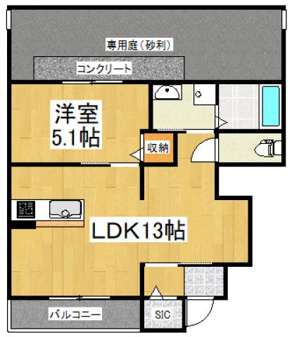 パラドール(1LDK/1階)の間取り写真