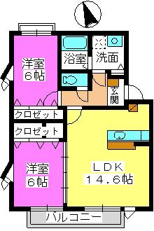 ツインコート(2LDK/2階)の間取り写真