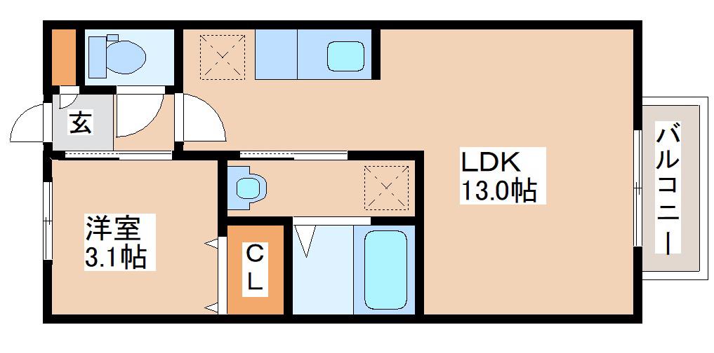 ロイスヒルズ原町(1LDK/2階)の間取り写真