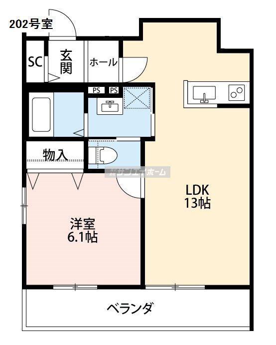 クレール・松葉(1LDK/2階)の間取り写真