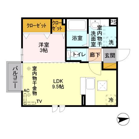 アブニール(1LDK/1階)の間取り写真