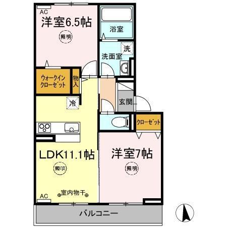 ユニヴェールG棟(2LDK/2階)の間取り写真