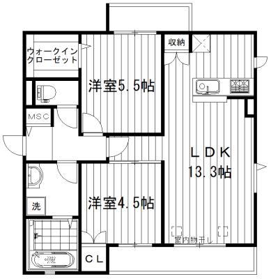 ブライト南台(2LDK/3階)の間取り写真