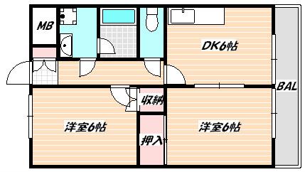 ルーセント下総中山(2DK/2階)の間取り写真