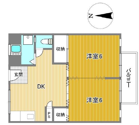 住吉第二団地11号棟(2DK/10階)の間取り写真