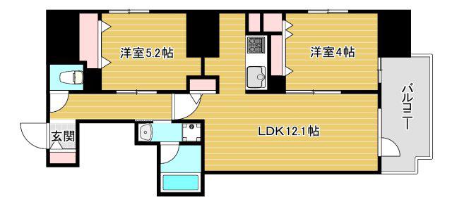 JASPER御堂筋本町(2LDK/6階)の間取り写真