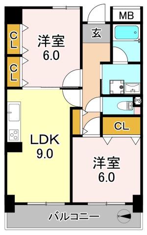 グランソシエ平野III(2LDK/3階)の間取り写真