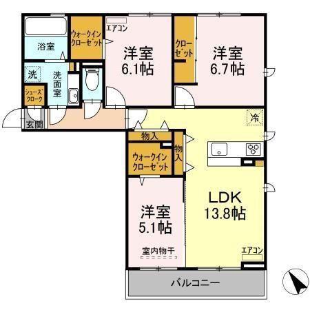 サンブライトB(3LDK/2階)の間取り写真