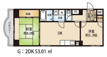 CENT太田原(2DK/7階)の間取り写真